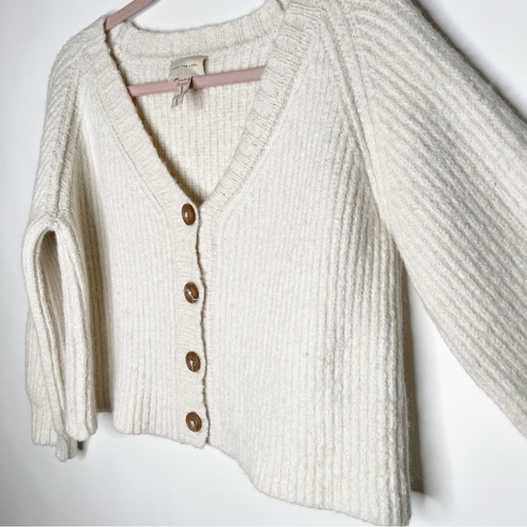 Laude The Label Cream Cardigan Alpaca Cotton Cropped Ribbed Balloon Sleeve Small - Picture 4 of 12